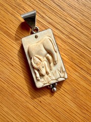 Chinese Calendar Carved Bovine Bone Year Of The Ox Sterling Silver Pendant