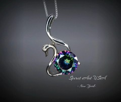 Mystic Topaz Swan Necklace – 18Kgp @ Sterling Silver – Rainbow Mystic Topaz