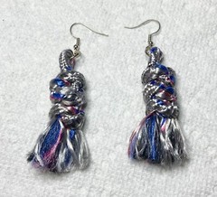 Handmade Macrame Earrings Mermaid Tail Silver Pink Blue Black Nylon Cotton Cord
