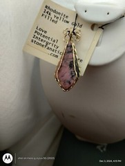 RHODONITE 35X19mm teardrop pendant wrapped with 14k GOLD filled wire.