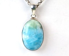 Deep Blue Larimar 925 Sterling Silver Oval Pendant 35mm