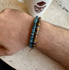 Natural Aquamarine & Hematite Beaded Crystal Healing Reiki Stretch Bracelet