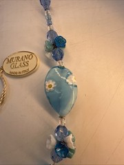 Murano Glass Beaded Necklace Blue Floral Millefiori Italy Statement (Z5)