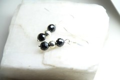 Black Spinel 6mm Ball Gemstone & Brass Ball Earrings .925 Sterling Silver 1 1/4″