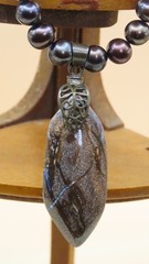 Natural Boulder Opal Pendant on hand-made Peacock Freshwater Pearls necklace