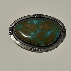 Vintage Handmade Royston Turquoise Navajo Silver Pendant Brooch Unmarked 1.5x2in