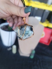 Handcrafted Copper Wrapped Black And White Moonstone Pendant Necklace