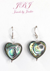 Abalone Earrings Paua Shell 16mm Heart 925 Sterling Silver Iridescent 1.25″