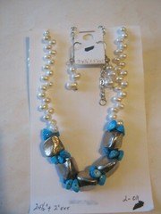 Jewelry By D Ann Hand Made Beaded Necklace, Silver & Blue, And Earrings (AM-2)