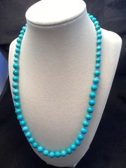 Sterling Silver Hand Knotted Round Blue Turquoise Beaded Necklace 22-23”