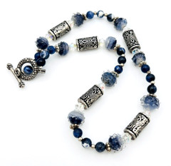 Handcrafted Blue Art Glass Stone Beaded Necklace And Bracelet Set