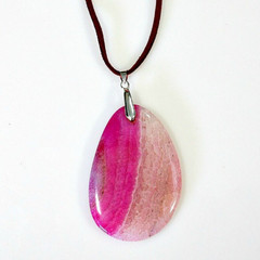 Dragon Veins Agate Pendant Necklace Pink Beige Stone Statemen Unique Jewelry