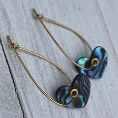 Min Favorit Abalone Shell Heart & Gold Pl Artisan Teardrop Hoop Earrings