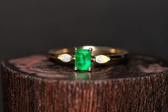 Starry Night Mexican Fire Opal Diamond Engagement Ring 18K Yellow Gold