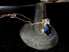 Vintage Gold Vermeil 925 Sterling Silver Dark Blue Sapphire X Pendant Necklace