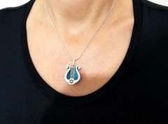Eilat Stone 925 Sterling Silver Harp Pendant ,Eilat Stone Star Of David Pendant