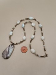 Vtg Handmade Blue Gemstone Pendant Beaded Necklace 21″