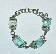Vtg Sea Glass Bracelet Silver Tone Aqua Artisan Beach Adjustable 7-9″