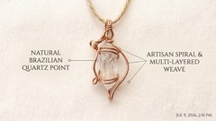 Handmade Copper Wire Wrapped Natural Brazilian Quartz