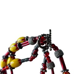 Handmade Lampwork Glass Bead Wrap Bracelet Yellow Red Silver