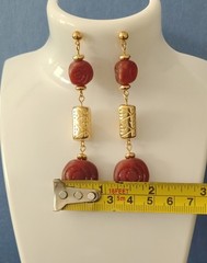 Avon Boho Dangle Earrings Red Agate Beads Gold Tone Geometric Rectangle Pierced