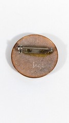 Inga Carlson Artisan Yellow Marbled Copper Round Brooch Pin