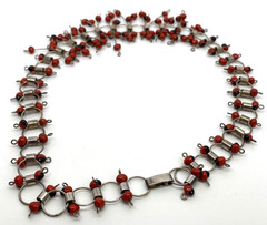 Artisan Huayruro Seed Red Black Bead Bib Collar Link Necklace .925 Silver BOHO