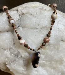Handcrafted Agate Pendant, Multi-Jasper & Goldstone Statement Necklace Stainless