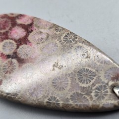 Fossil Coral Big Double Sided Tear Drop Pendant 2.35″ or 59.6 mm, 18KGP Bail