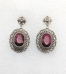 Vtg S Behnam BJC Bali 925 Sterling Silver Natural Faceted Ruby Dangle Earrings