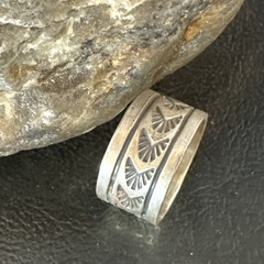 Old Pawn Men Women Band Navajo Stamped Sterling Silver Ring Sz 7 Wedding 20076