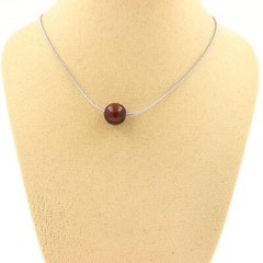 Necklace 1 Red Tiger Eye Pearl 8 Mm. Stainless Steel Chain. Necklace F