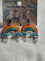 Handcrafted Earrings (NEW) Cute rainbow with beads as raindrops-Nickel Free