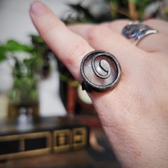 Vintage 90s Artisan Glass Ring Swirl Design Adjustable Rustic Boho Handmade