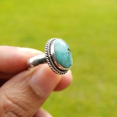 Genuine Turquoise Ring 925 Sterling Silver Gem Stone Ring Boho Turquoise Ring
