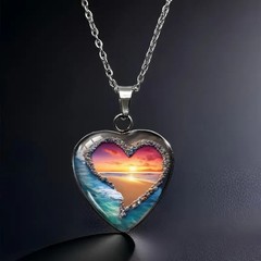 Silver Heart Design Summer Ocean Glass Pendant Necklace