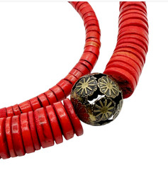Tribal Boho Deep Pink Bead Statement Necklace 34″ Botanical Harvest Philippines