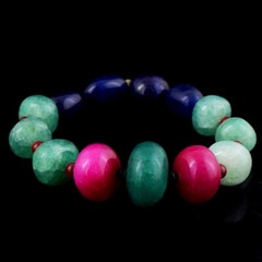 Onyx, Ruby, Emerald & Sapphire 221.00 Cts Beaded Stretchable Bracelet VK 87 E582