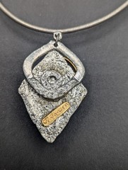 J Jansen Brustalist Modernist Silver Gold Tone Crystal Pendant Necklace