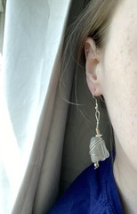 3 Pairs Womens Earrings Beaded White Blue Green Beach Glass Silver Dangle Lobe