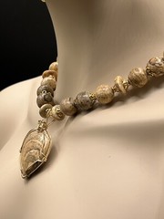 GOLD WIRE WRAPPED PICTURE JASPER HEART PENDANT NECKLACE EARRING SET
