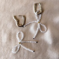 Beaded Bow Drop Earrings, Gold or Silver Statement Jewelry, Gift for Her