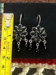 Black Onyx 925 Dangle Cluster Earrings