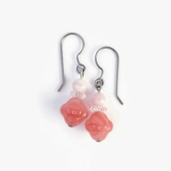 Pink Czech Glass Bead Drop Earrings, Handmade with Vintage Beads