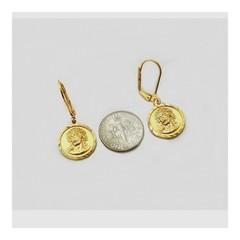 Solid Christ Face 15mm Medal Earrings Lever Back Authentic 1/20 -14K Gold Filled