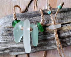 Hawaii Sea Glass Necklace Beach Sinew Braid Aloha Adjustable Men Women Teen