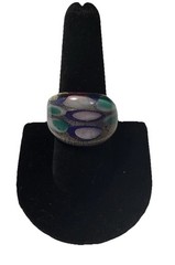 Artisan Glass Ring Made in India Size 7.5 Turquoise Purple Ivory