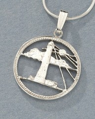 Lighthouse Pendant, Nautical Jewelry, Cut Coin Jewelry, Coin Jewelry ebay, # 26S
