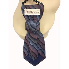 Artisan Vintage Silk Tie Pendant Black Glass Beaded Necklace Abstract Gray Pink