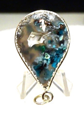 HANDMADE CHRYSOCOLLA/COPPER FLOATING IN AGATE PENDANT SET IN STERLING SILVER